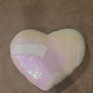 Reversible Sequin Heart Pillow - White and Pink